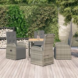Berkfield Home 5 Piece Garden Dining Set Grey Poly Rattan&Solid Wood Acacia - thumbnail 1
