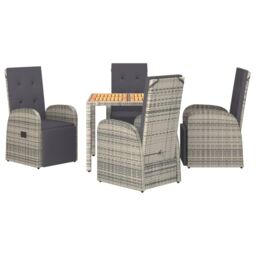 Berkfield Home 5 Piece Garden Dining Set Grey Poly Rattan&Solid Wood Acacia - thumbnail 3