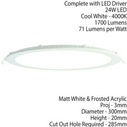 Loops Ultra Slim Round Flush Ceiling Light 24W Cool White LED 4000k Corridor Lamp - thumbnail 2
