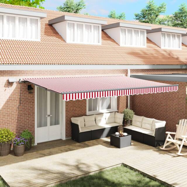 Berkfield Home Manual Retractable Awning with LED Red & White Stripe 500x300 cm - image 1