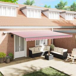 Berkfield Home Manual Retractable Awning with LED Red & White Stripe 500x300 cm - thumbnail 1