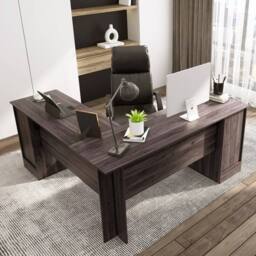 Costway L-Shaped Corner Computer Desk Study Workstation w/ Cabinet & Drawers in Dark Brown - thumbnail 3