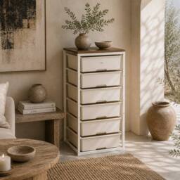 Wyld Haus Kedina Tall 6 Drawer Storage Chest White with Walnut Effect Top - thumbnail 1