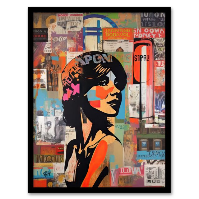 Artery8 Wall Art Print Stencil On City Poster Wall Young Woman Portrait Over Flyposter Adverts Vibrant Colourful Bold Pop Art Modern Painting Art - image 1