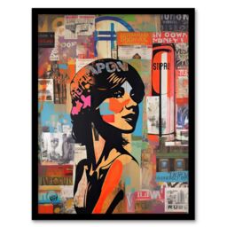 Artery8 Wall Art Print Stencil On City Poster Wall Young Woman Portrait Over Flyposter Adverts Vibrant Colourful Bold Pop Art Modern Painting Art - thumbnail 1