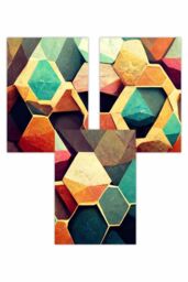 ARTZE Set of 3 Geometric Abstract Colourful Hexagons Art Posters - Size: W50 cm x H70 cm - thumbnail 1