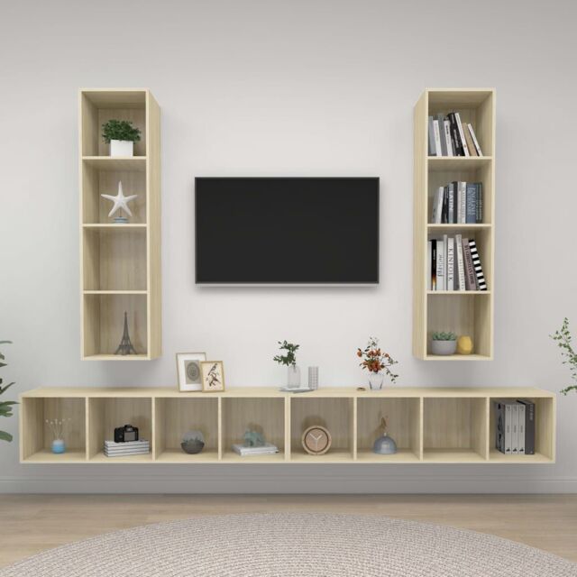 Berkfield Home Wall-mounted TV Cabinets 4 pcs Sonoma Oak Engineered Wood in Brown - image 1