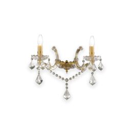 Netlighting Florian 2 Light Indoor Candle Wall Light Gold with Clear Glass & Crystals E14