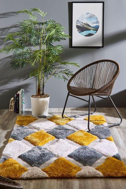 Origin '3D GEO Shaggy' Rug in Yellow - Size: 160 cm x 230 cm - image 1
