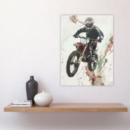 "Artery8 Motocross Racer Sport Action Shot Watercolour Wall Art Print in Grey - Size: W12"" x H16""" - thumbnail 4