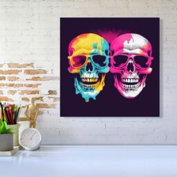 Warren Reed - Designer Pinks & Blue Happy Skeletons Canvas - Size: w10 inch x h10 inch - thumbnail 1