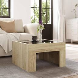 Berkfield Home Coffee Table with Infinity LED Sonoma Oak 50x50x30 cm in Brown - Size: 50 x 50 x 30 cm - thumbnail 4