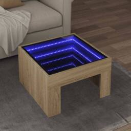 Berkfield Home Coffee Table with Infinity LED Sonoma Oak 50x50x30 cm in Brown - Size: 50 x 50 x 30 cm - thumbnail 2