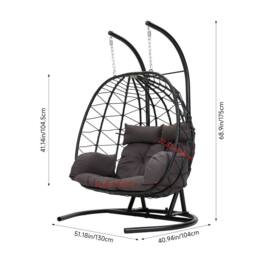 Living and Home Outdoor Hanging Egg-Shaped Chair in Black - Size: B - thumbnail 9