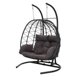 Living and Home Outdoor Hanging Egg-Shaped Chair in Black - Size: B - thumbnail 5