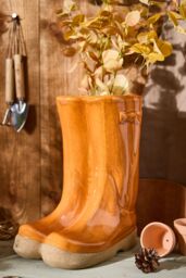 Dibor Orange Double Wellington Boots Large Ceramic Indoor Outdoor Flower Pot Garden Planter Pot H29.5 x W24cm - thumbnail 1