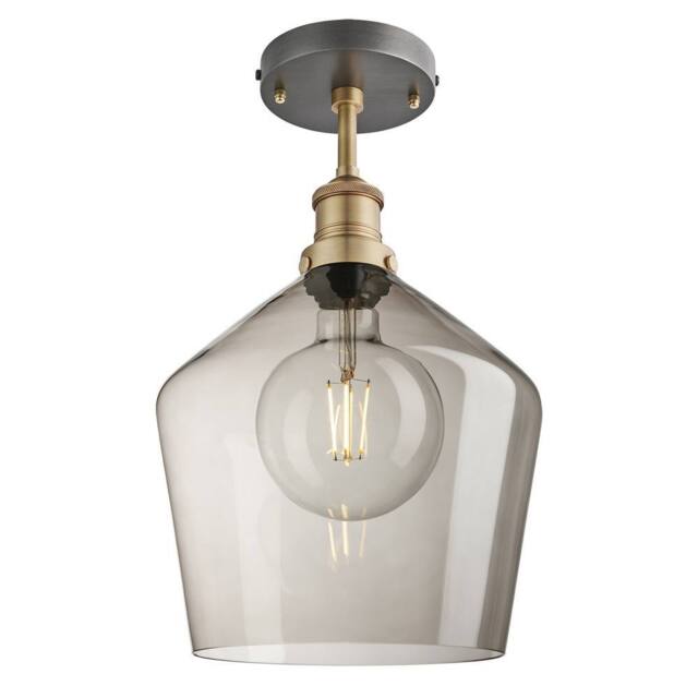 Industville Brooklyn Smoked Glass Schoolhouse Flush Mount - 10 Inch - Mocha in Metallic Gold - Size: 10 inches - image 1