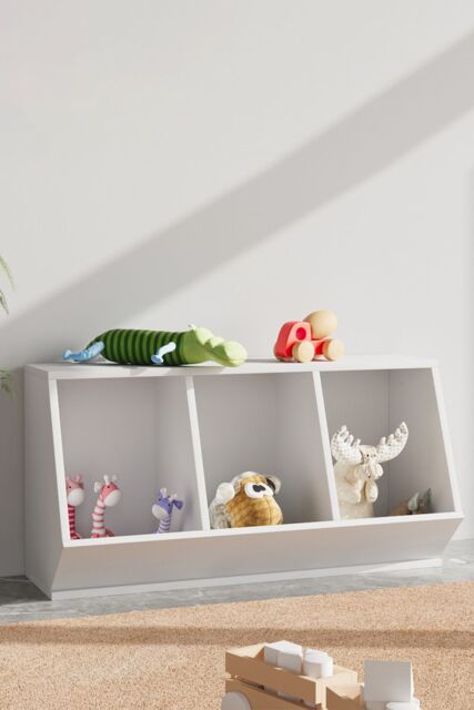 Living and Home 40cm H Double Layer Open Toy Clothing and Bookcase Management Cabinet in White