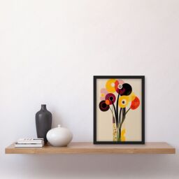 Artery8 Abstract Retro Spring Summer Flowers Floral Yellow Burgundy Orange Bouquet Vase Artwork Framed Wall Art Print A4 in Black - thumbnail 2