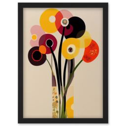 Artery8 Abstract Retro Spring Summer Flowers Floral Yellow Burgundy Orange Bouquet Vase Artwork Framed Wall Art Print A4 in Black - thumbnail 1