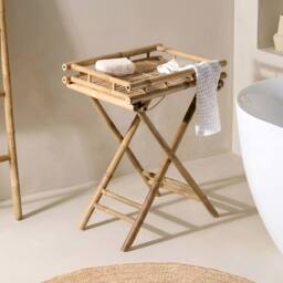 Wyld and Coco Folding Bathroom Side Table with Removable Tray Natural Bamboo - thumbnail 1