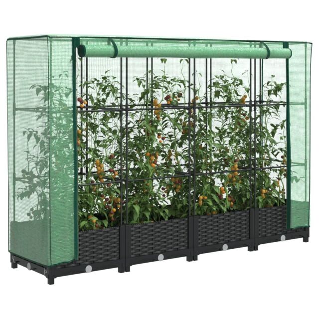 Berkfield Home Raised Bed with Greenhouse Cover Rattan Look 160x40x123 cm in Black - Size: 160 x 40 x 123 cm - image 1