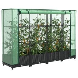 Berkfield Home Raised Bed with Greenhouse Cover Rattan Look 160x40x123 cm in Black - Size: 160 x 40 x 123 cm
