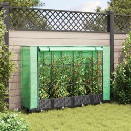Berkfield Home Raised Bed with Greenhouse Cover Rattan Look 160x40x123 cm in Black - Size: 160 x 40 x 123 cm - thumbnail 3
