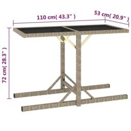 Berkfield Home Garden Table Beige 110x53x72 cm Glass & Poly Rattan - Size: 110 x 53 x 72 cm - thumbnail 5