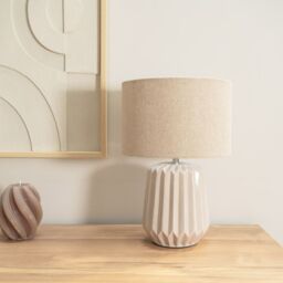 ValueLights Zak Pleated Textured Ceramic Table Lamp with matching Fabric Lamp Shade in Cream - thumbnail 3