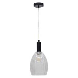 First Choice Lighting Set of 2 Birch - Clear Fluted Glass Black Deco Pendant Fittings - thumbnail 2