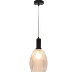 First Choice Lighting Set of 2 Birch - Clear Fluted Glass Black Deco Pendant Fittings - thumbnail 3