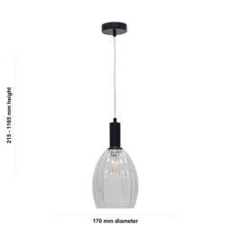 First Choice Lighting Set of 2 Birch - Clear Fluted Glass Black Deco Pendant Fittings - thumbnail 6