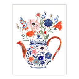 "Artery8 Spring Wildflower Bouquet Floral Ceramic Tea Pot Wall Art Print - Size: W24"" x H32""" - thumbnail 1
