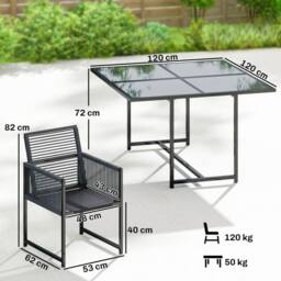 OUTSUNNY Garden Dining Set, Outdoor Table & Chairs with Foldable Backrest in Dark Grey - Size: 120 cm - thumbnail 3