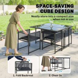 OUTSUNNY Garden Dining Set, Outdoor Table & Chairs with Foldable Backrest in Dark Grey - Size: 120 cm - thumbnail 4
