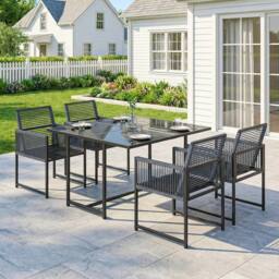 OUTSUNNY Garden Dining Set, Outdoor Table & Chairs with Foldable Backrest in Dark Grey - Size: 120 cm