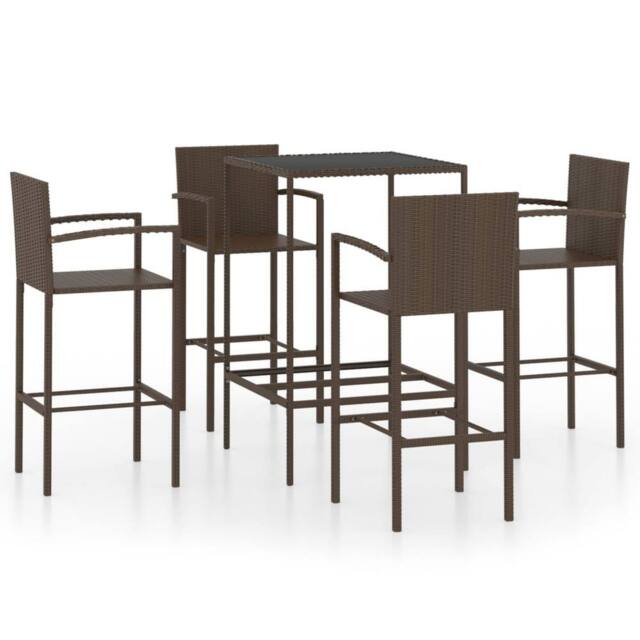 Berkfield Home 5 Piece Garden Bar Set Poly Rattan Brown - image 1