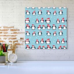 Warren Reed - Designer Adorable Santa Penguins Canvas in Blue - Size: w40 inch x h40 inch - thumbnail 2