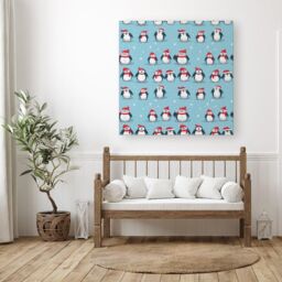Warren Reed - Designer Adorable Santa Penguins Canvas in Blue - Size: w40 inch x h40 inch - thumbnail 3