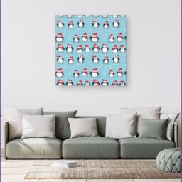 Warren Reed - Designer Adorable Santa Penguins Canvas in Blue - Size: w40 inch x h40 inch - thumbnail 4