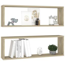 Berkfield Home Wall Cube Shelf 2 pcs Sonoma Oak 80x15x26.5 cm Engineered Wood in Light Tan