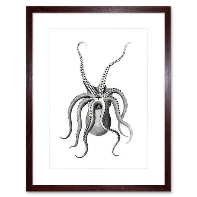 "Artery8 Wall Art Print Octopus Upside Down Art Framed 9x7 inch in Brown - Size: W7"" x H9""" - image 1
