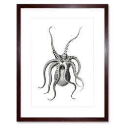 "Artery8 Wall Art Print Octopus Upside Down Art Framed 9x7 inch in Brown - Size: W7"" x H9""" - thumbnail 1