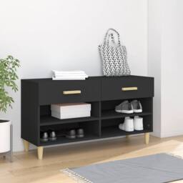 Berkfield Home Shoe Cabinet Black 102x35x55 cm Engineered Wood - Size: 102 x 35 x 55 cm - thumbnail 2