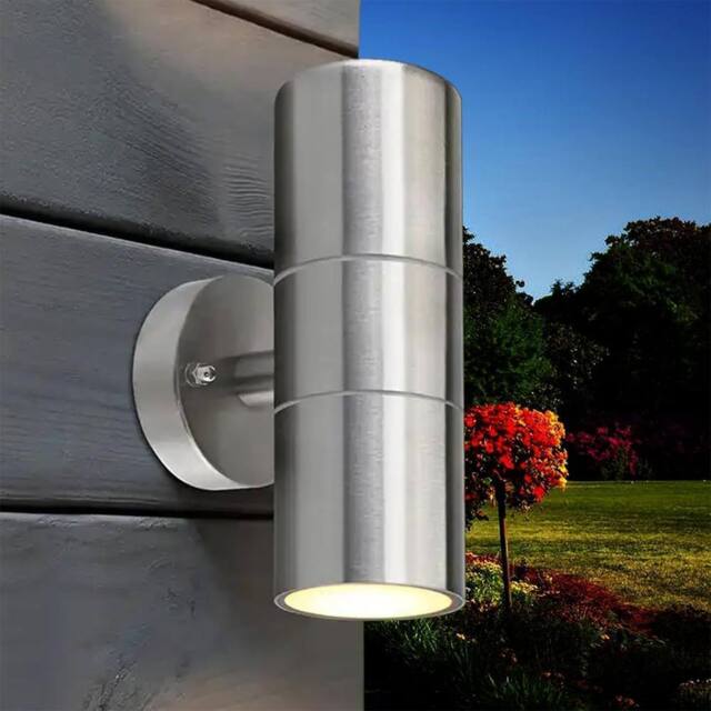 ATEK 1 Pack Up & Down GU10 Wall Lights, Stainless Steel IP44 Waterproof Indoor Outdoor Silver Mains Power Exterior Sconce Light - image 1