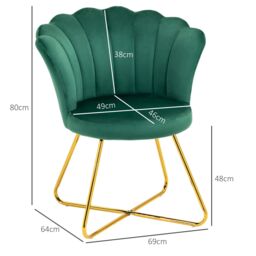 HOMCOM Accent Chair, Velvet Armchair with Lotus Backrest, Steel Legs, Green - thumbnail 3