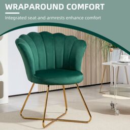 HOMCOM Accent Chair, Velvet Armchair with Lotus Backrest, Steel Legs, Green - thumbnail 4