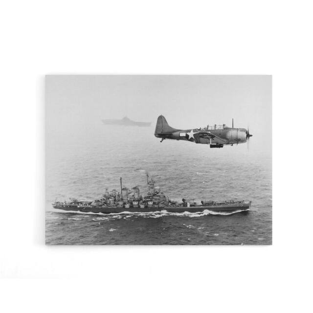 "Artery8 WWII US Navy USS Washington Bomber Canvas Wall Art Print in Grey - Size: W18"" x H24""" - image 1