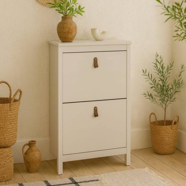 Wyld Haus Wyld Berry Cashmere Wooden Shoe Cabinet 2 Flip Down Doors in Cream - image 1